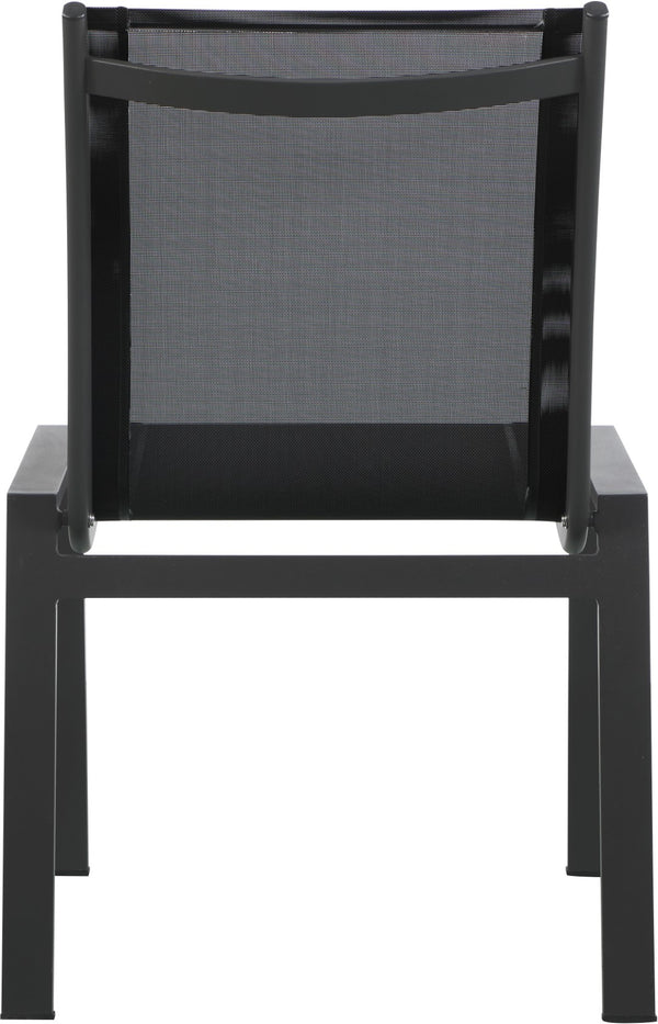 Nizuc Waterproof Mesh Fabric / Aluminum Contemporary Black Mesh Waterproof Fabric Outdoor Patio Aluminum Mesh Dining Chair - 23" W x 26" D x 35" H