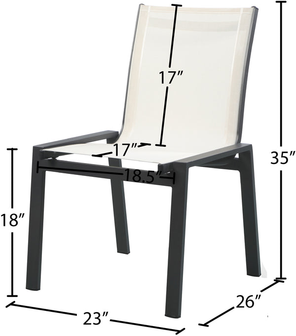 Nizuc Waterproof Mesh Fabric / Aluminum Contemporary White Mesh Waterproof Fabric Outdoor Patio Aluminum Mesh Dining Chair - 23" W x 26" D x 35" H