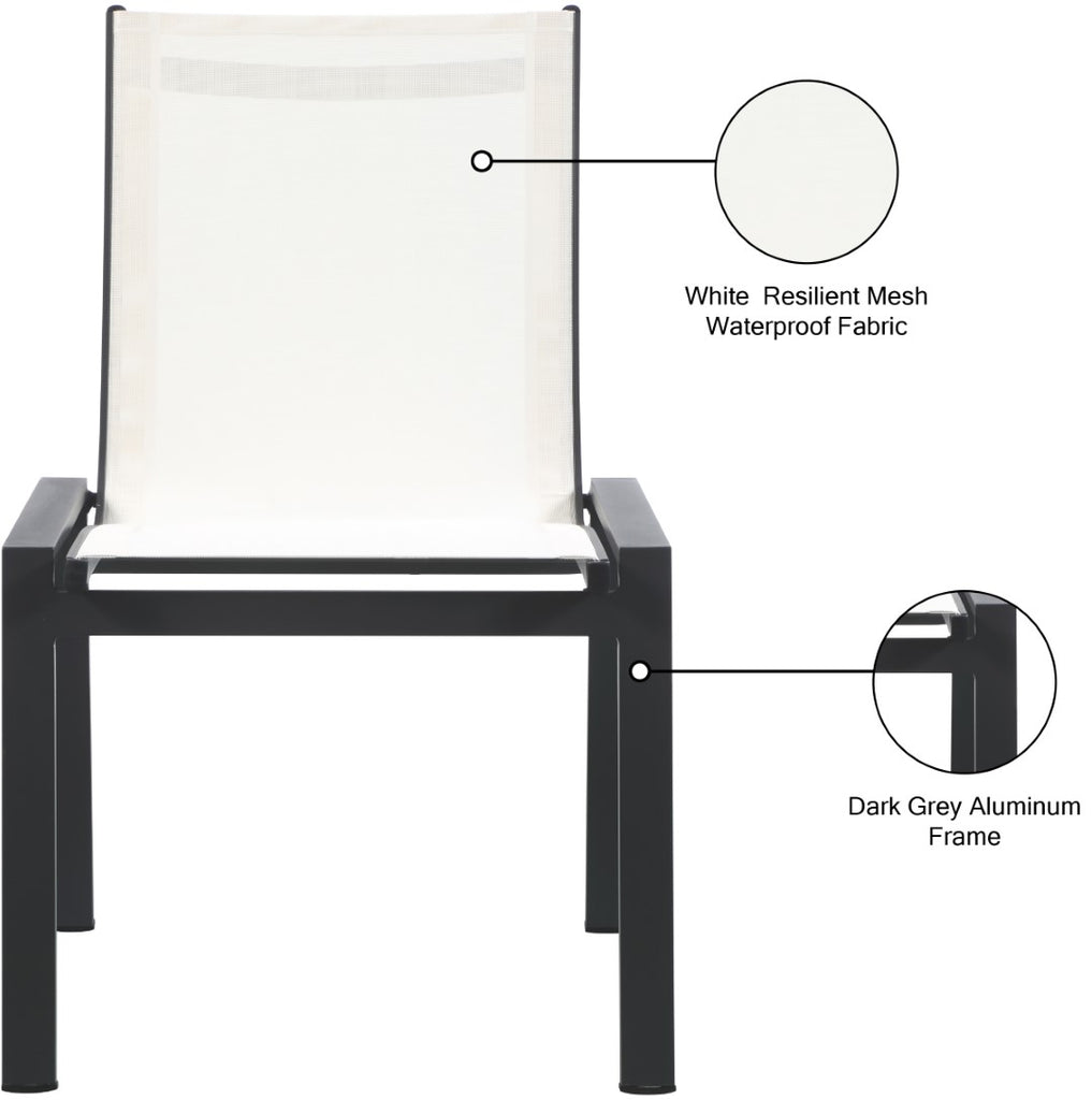 Nizuc Waterproof Mesh Fabric / Aluminum Contemporary White Mesh Waterproof Fabric Outdoor Patio Aluminum Mesh Dining Chair - 23" W x 26" D x 35" H