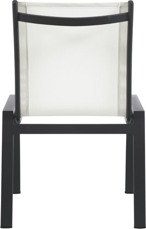 Nizuc Waterproof Mesh Fabric / Aluminum Contemporary White Mesh Waterproof Fabric Outdoor Patio Aluminum Mesh Dining Chair - 23" W x 26" D x 35" H