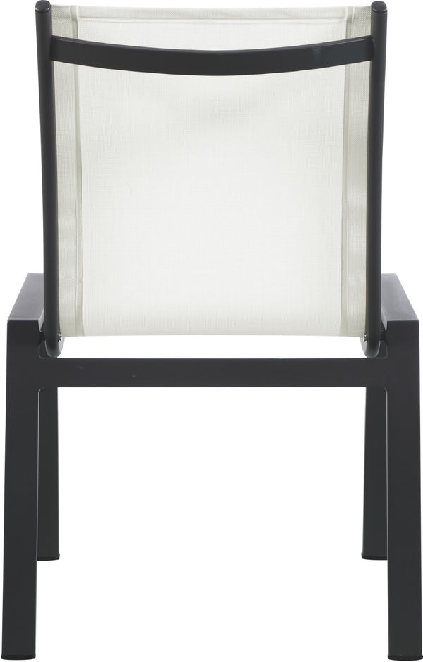 Nizuc Waterproof Mesh Fabric / Aluminum Contemporary White Mesh Waterproof Fabric Outdoor Patio Aluminum Mesh Dining Chair - 23" W x 26" D x 35" H