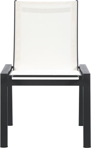 Nizuc Waterproof Mesh Fabric / Aluminum Contemporary White Mesh Waterproof Fabric Outdoor Patio Aluminum Mesh Dining Chair - 23" W x 26" D x 35" H