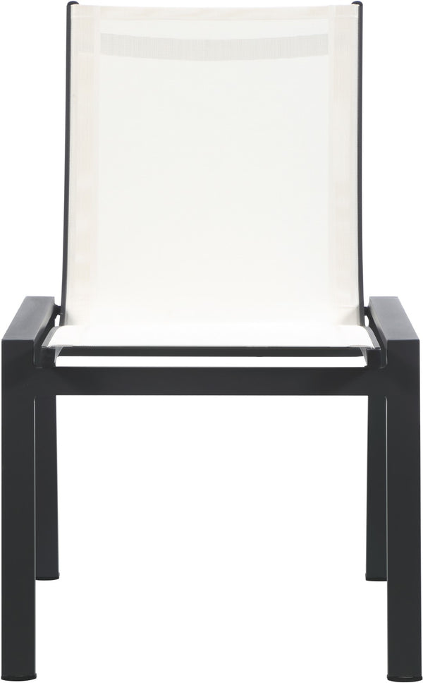 Nizuc Waterproof Mesh Fabric / Aluminum Contemporary White Mesh Waterproof Fabric Outdoor Patio Aluminum Mesh Dining Chair - 23" W x 26" D x 35" H