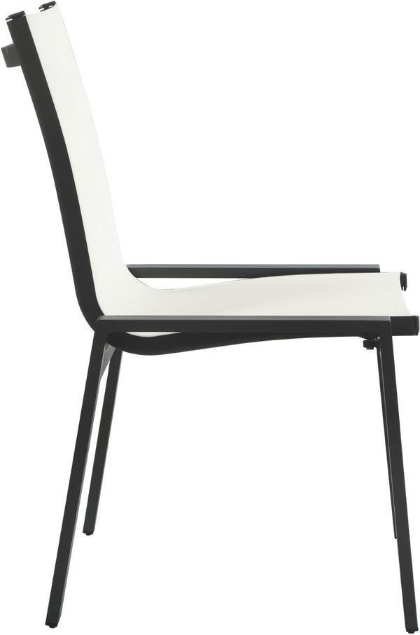 Nizuc Waterproof Mesh Fabric / Aluminum Contemporary White Mesh Waterproof Fabric Outdoor Patio Aluminum Mesh Dining Chair - 23" W x 26" D x 35" H