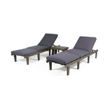 Ariana Outdoor Acacia Wood 3 Piece Chaise Lounge Set with Water-Resistant Cushions, Gray and Dark Gray Noble House