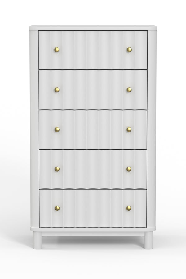 Alpine Furniture Stapleton 5 Drawer Chest, White 2090-05 White Mahogany Solids & Veneer 27.5 x 20 x 48
