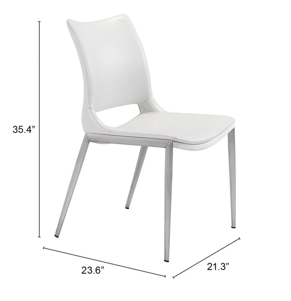 Zuo Modern Ace 100% Polyurethane, Plywood, Stainless Steel Modern Commercial Grade Dining Chair Set - Set of 2 White, Silver 100% Polyurethane, Plywood, Stainless Steel