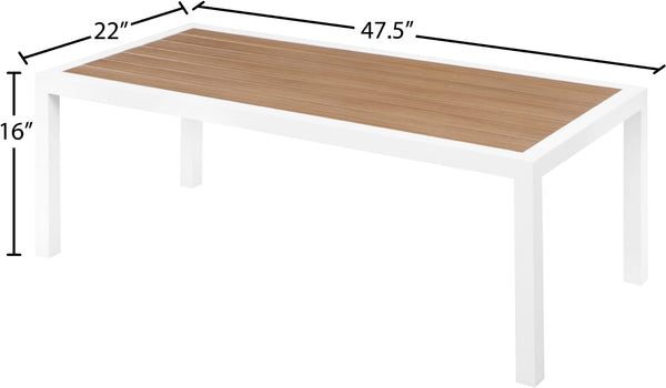 Nizuc Aluminum / Plastic Contemporary Brown Plastic Wood Accent Paneling Outdoor Patio Aluminum Coffee Table - 47.5" W x 22" D x 16" H