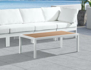 Nizuc Aluminum / Plastic Contemporary Brown Plastic Wood Accent Paneling Outdoor Patio Aluminum Coffee Table - 47.5" W x 22" D x 16" H