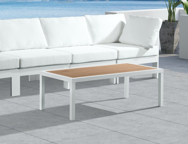 Nizuc Aluminum / Plastic Contemporary Brown Plastic Wood Accent Paneling Outdoor Patio Aluminum Coffee Table - 47.5" W x 22" D x 16" H