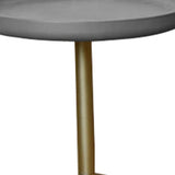 Sleek Round Gray Wood and Goldtone Side End Table 19" H