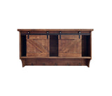 HomeRoots Rustic Wooden Shelf With Barn Door Storage And Hooks 370380-HOMEROOTS 370380