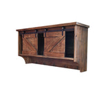 HomeRoots Rustic Wooden Shelf With Barn Door Storage And Hooks 370380-HOMEROOTS 370380
