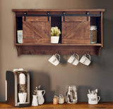 HomeRoots Rustic Wooden Shelf With Barn Door Storage And Hooks 370380-HOMEROOTS 370380