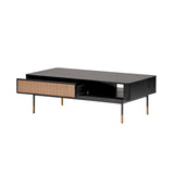 Modern Black and Wicker Coffee Table with Storage