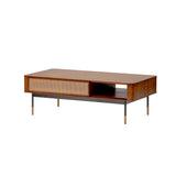 Modern Natural Brown and Wicker Coffee Table with Storage