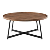 Modern Elegance Brown Walnut and Black Modern Round Coffee Table