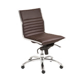 26.38" X 25.99" X 38.19" Low Back Office Chair without Armrests in Brown with Chromed Steel Base