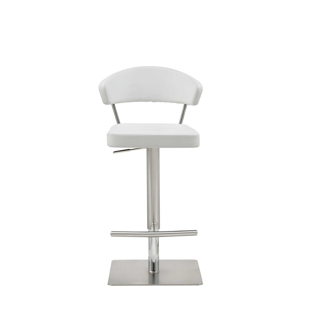 White Faux Leather and Stainless Adjustable Bar Stool