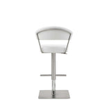 White Faux Leather and Stainless Adjustable Bar Stool