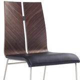 Natural Walnut and Black Faux Leather Metal Dining Chair