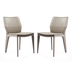 HomeRoots Set Of 2 Gray Faux Leather Metal Dining Chairs 370669-HOMEROOTS 370669