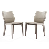 Set Of 2 Gray Faux Leather Metal Dining Chairs