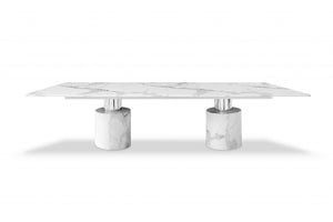 120 X 48 X 30 White Marble Stainless Steel Dining Table