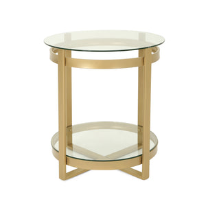 Solidago Tempered Glass Coffee Table | Round | Modern | Iron Frame, Brass Finish Noble House