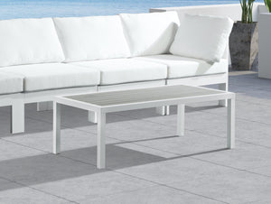 Nizuc Aluminum / Plastic Contemporary Grey Plastic Wood Accent Paneling Outdoor Patio Aluminum Coffee Table - 47.5" W x 22" D x 16" H