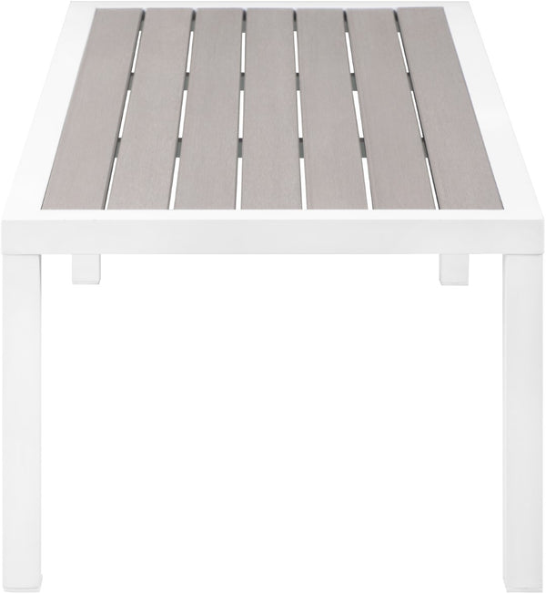 Nizuc Aluminum / Plastic Contemporary Grey Plastic Wood Accent Paneling Outdoor Patio Aluminum Coffee Table - 47.5" W x 22" D x 16" H