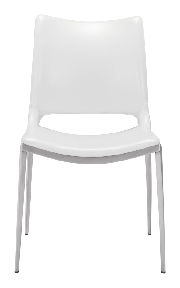 Zuo Modern Ace 100% Polyurethane, Plywood, Stainless Steel Modern Commercial Grade Dining Chair Set - Set of 2 White, Silver 100% Polyurethane, Plywood, Stainless Steel