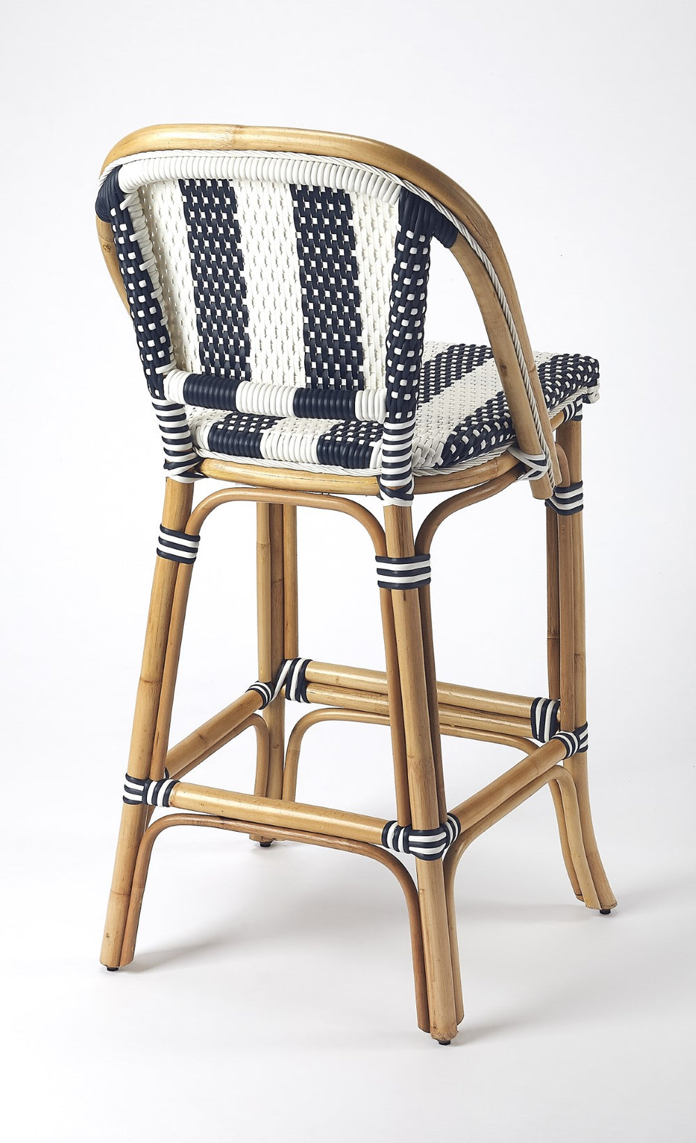 Butler Specialty Lila Blue & White Stripe Rattan Bar Stool 3715291