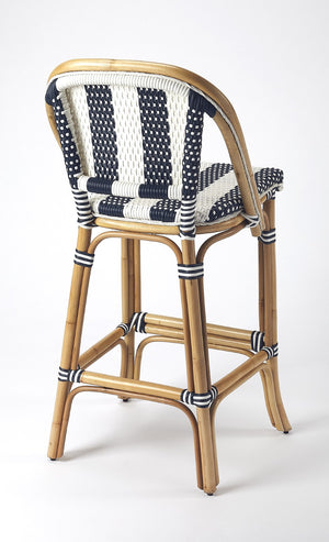 Butler Specialty Lila Blue & White Stripe Rattan Bar Stool 3715291