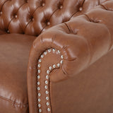 Silverdale Traditional Chesterfield Loveseat, Cognac Brown and Dark Brown Noble House