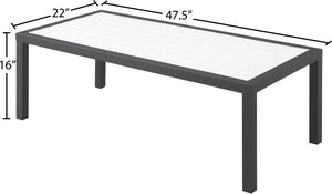 Nizuc Aluminum / Plastic Contemporary White Plastic Wood Accent Paneling Outdoor Patio Aluminum Coffee Table - 47.5" W x 22" D x 16" H