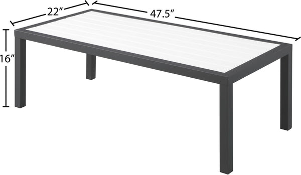 Nizuc Aluminum / Plastic Contemporary White Plastic Wood Accent Paneling Outdoor Patio Aluminum Coffee Table - 47.5" W x 22" D x 16" H