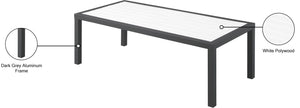 Nizuc Aluminum / Plastic Contemporary White Plastic Wood Accent Paneling Outdoor Patio Aluminum Coffee Table - 47.5" W x 22" D x 16" H