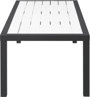 Nizuc Aluminum / Plastic Contemporary White Plastic Wood Accent Paneling Outdoor Patio Aluminum Coffee Table - 47.5" W x 22" D x 16" H