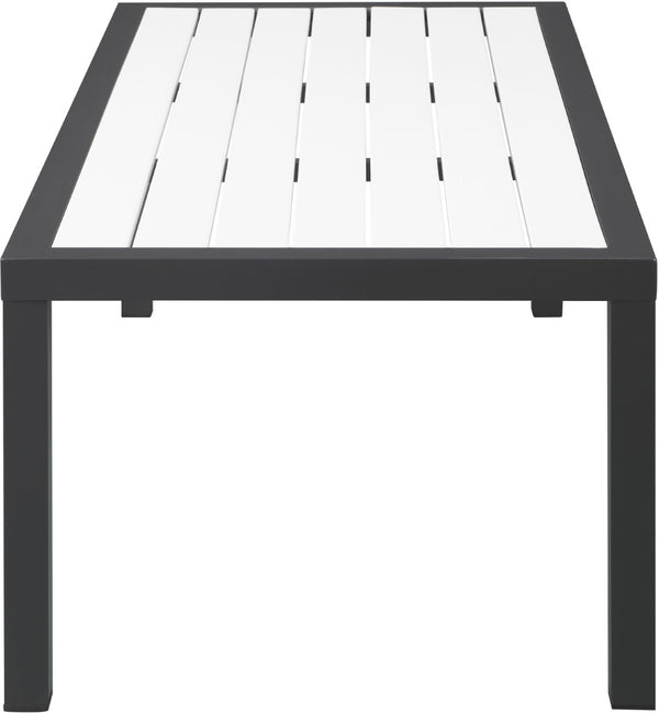 Nizuc Aluminum / Plastic Contemporary White Plastic Wood Accent Paneling Outdoor Patio Aluminum Coffee Table - 47.5" W x 22" D x 16" H