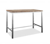 55 X 27 X 42 Teak Wood & Stainless Steel Bar Table