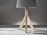 Natural Wood Tripod Base with Grey Felt Tapered Drum Shade Table Lamp