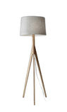 Natural Wood Floor Lamp with Tripod Base and Grey Felt Tapered Drum Shade