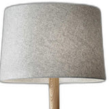 Natural Wood Floor Lamp with Tripod Base and Grey Felt Tapered Drum Shade