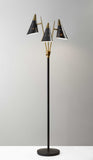 Metal Floor Lamp with Three Adjustable Antique Brass Accented Cone Shades