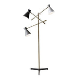 Three Arm Adjustable Floor Lamp in Brass Metal with Grey Black and White Shades