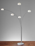 Brushed Steel Adjustable Arc Floor Lamp with Five Lights and White Milk Glass Shades