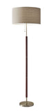 Mid-Century Modern Floor Lamp with Antique Brass and Walnut Wood Accents