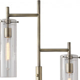 Two Light Modern Floor Lamp Clear Glass Cylinder Shade with Vintage Filament Bulb Antique Brass Metal Pole