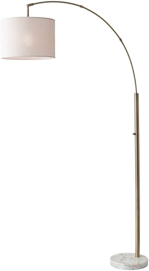 Reading Nook Floor Lamp Antique Brass Arc Arm Adjustable Off White Fabric Shade